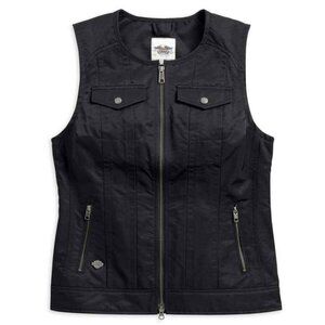 Womens Harley Davidson Essential Club Casual Zip Riding Vest Black 98580-17VW L